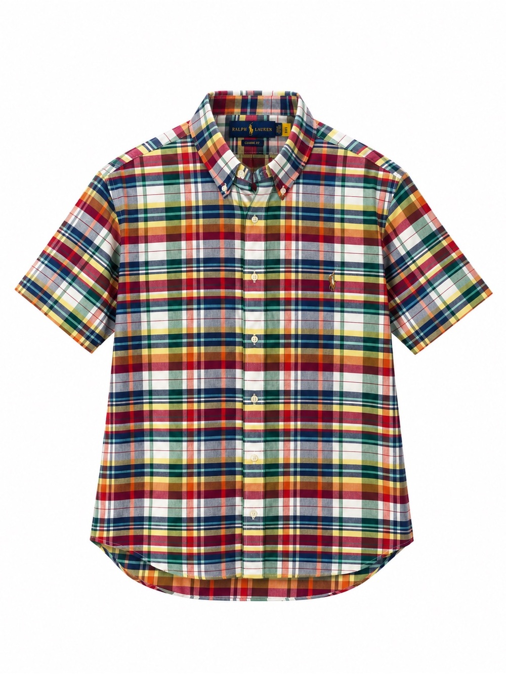 Ralph Lauren Mens L Classic Fit Madras Plaid Short Sleeve Button Oxford Shirt
